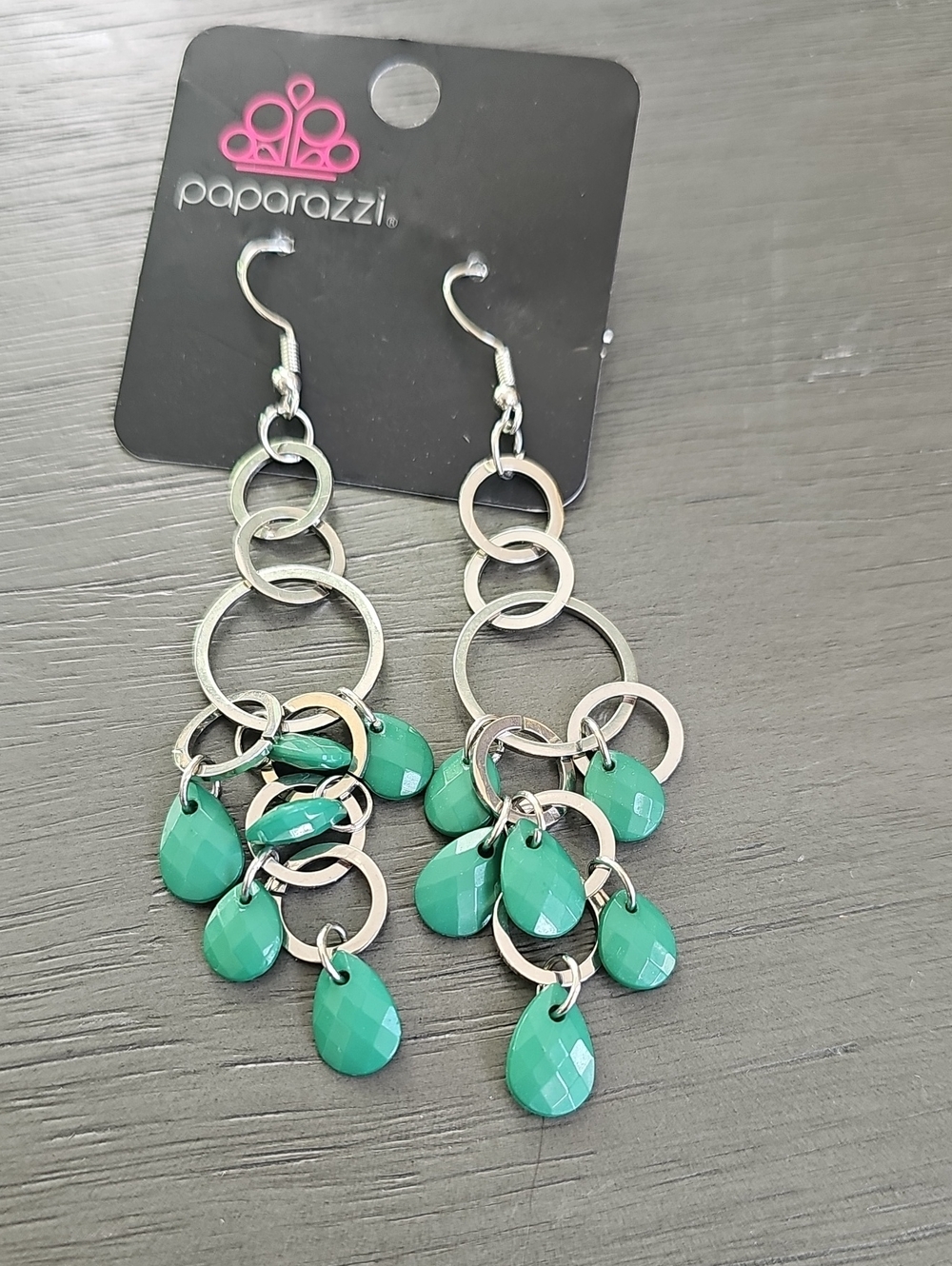 paparazzi Silver-Tone Earrings with Teal Green Faceted Drops